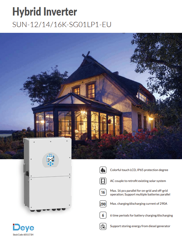 Deye Hybrid Solar Inverter SUN-12K-SG01LP1-AU-AM3 single phase
