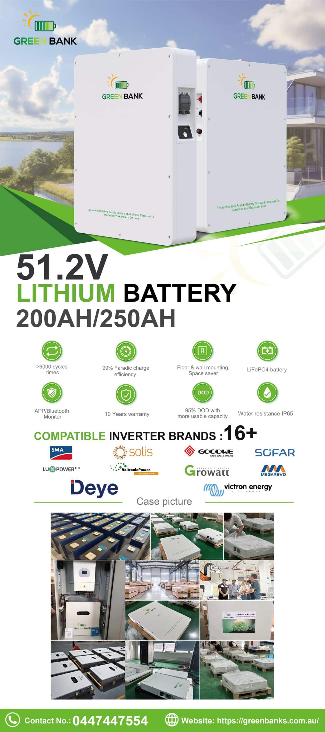 Green Bank Solar LiFePO4 12 KWH lithium battery 48V 250AH -GB48250