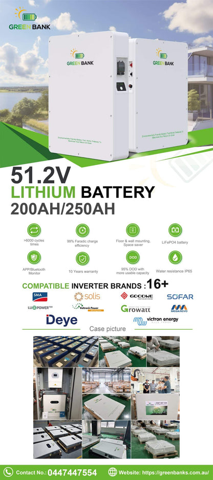 Green Bank Solar LiFePO4 12 KWH lithium battery 48V 250AH -GB48250