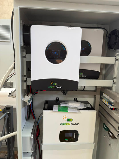 Green Bank Off Grid 12KW System (2x Greenbank 6.0 KW Single Phase Inverters) + 15 KWH lithium LiFePo4 battery + 22x 475W 10.45KW Solar Panels