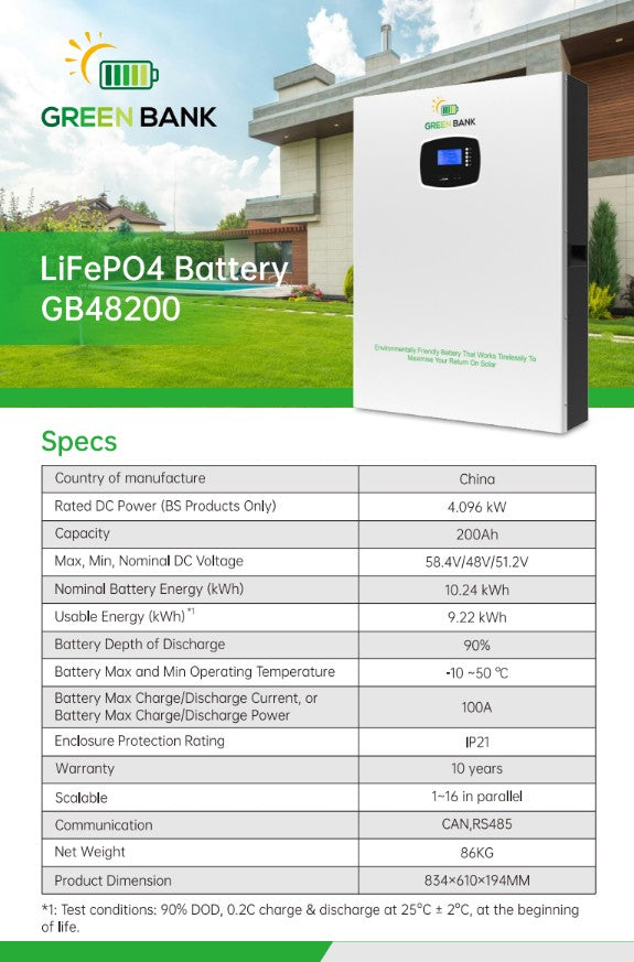 Green Bank Off Grid 6KW System Inverter + 10.24KWH lithium LiFePo4 battery  + 12 x 550W 6.6KW Solar Panels