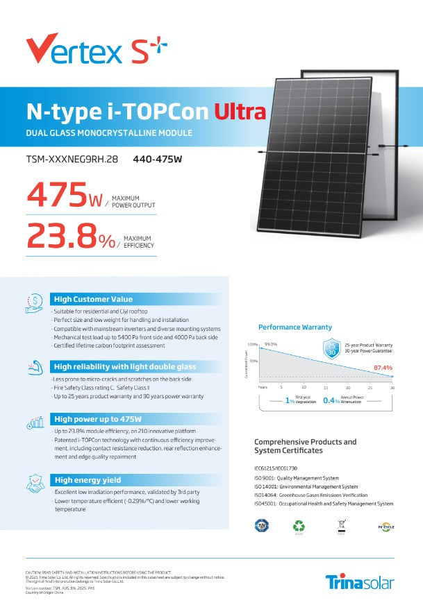 Deye Hybrid 5KW System Inverter + 12KWH lithium LiFePo4 battery + 14 x 475W 6.6KW Solar Panels