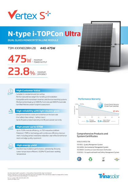 Deye Hybrid 5KW System Inverter + 12KWH lithium LiFePo4 battery + 14 x 475W 6.6KW Solar Panels