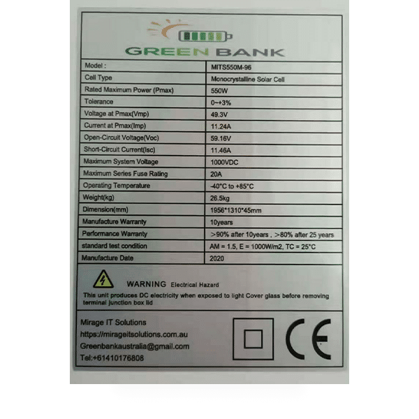 Green Bank Off Grid 6KW System Inverter + 10.24KWH lithium LiFePo4 battery  + 12 x 550W 6.6KW Solar Panels