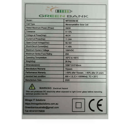 Green Bank Off Grid 6KW System Inverter + 10.24KWH lithium LiFePo4 battery  + 12 x 550W 6.6KW Solar Panels