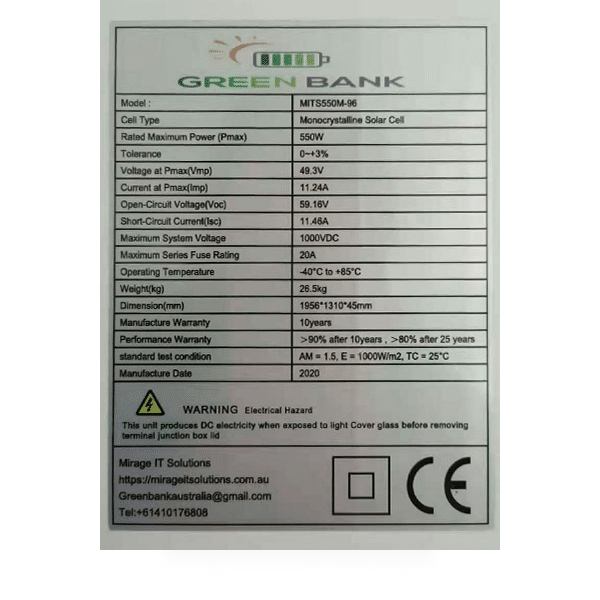 Green Bank Off Grid 10KW System (2x Growatt 5.0 KW Single Phase Inverters) + 12 KWH lithium LiFePo4 battery + 24x 550W 13.2KW Solar Panels