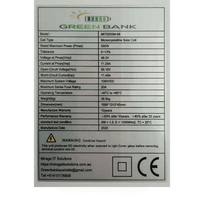 Green Bank Off Grid Solar System 3 phase 13.2 KW Panels and 12 KWH lithium battery