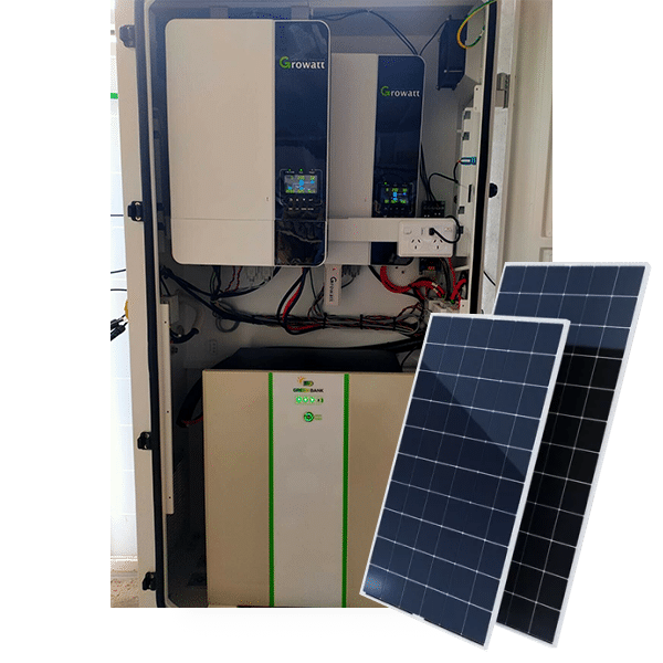 Green Bank Off Grid 10KW System (2x Growatt 5.0 KW Single Phase Inverters) + 12 KWH lithium LiFePo4 battery + 24x 550W 13.2KW Solar Panels